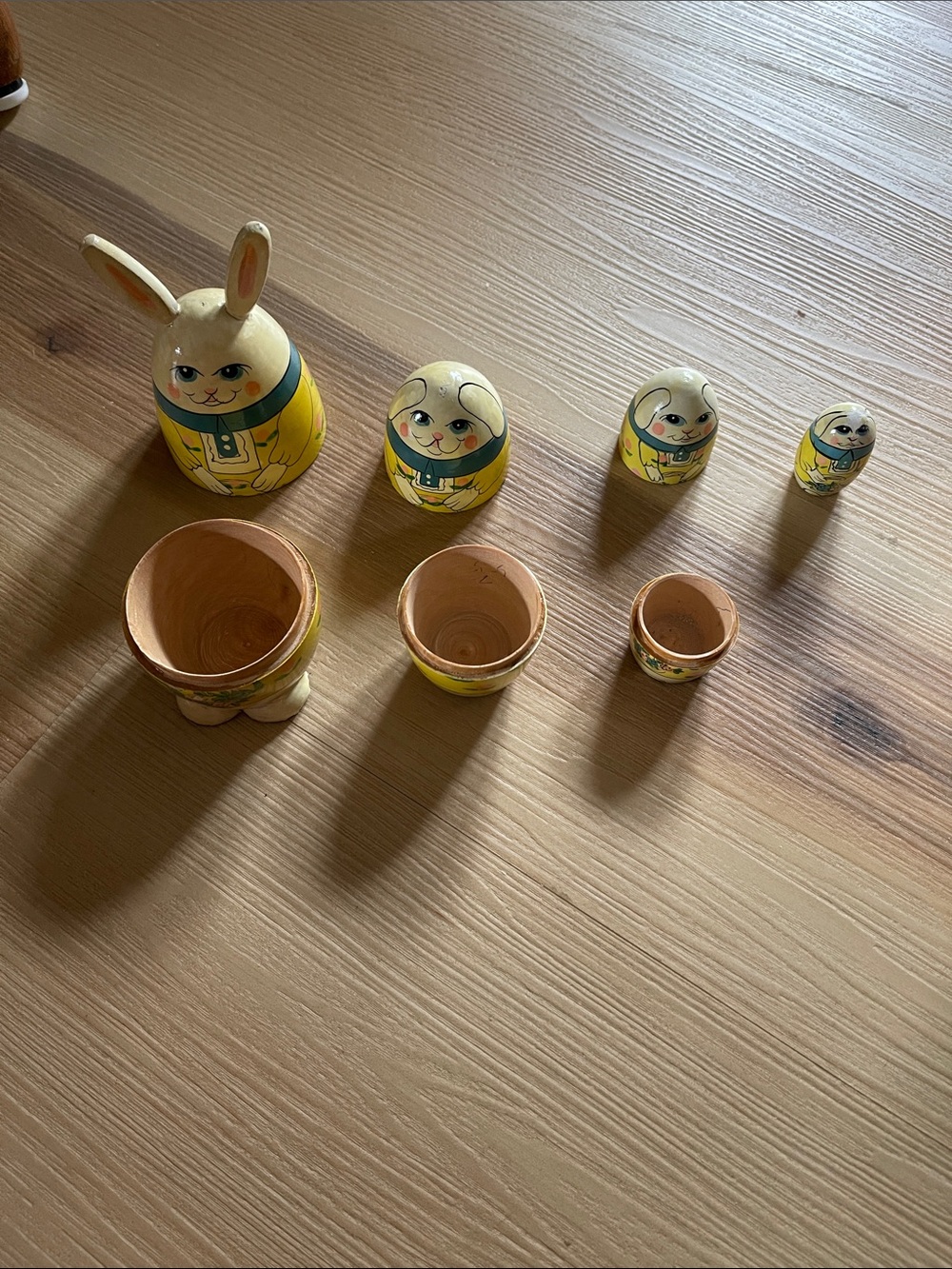 Yellow vintage Bunny Nesting Dolls - Cute Kids Toy Set